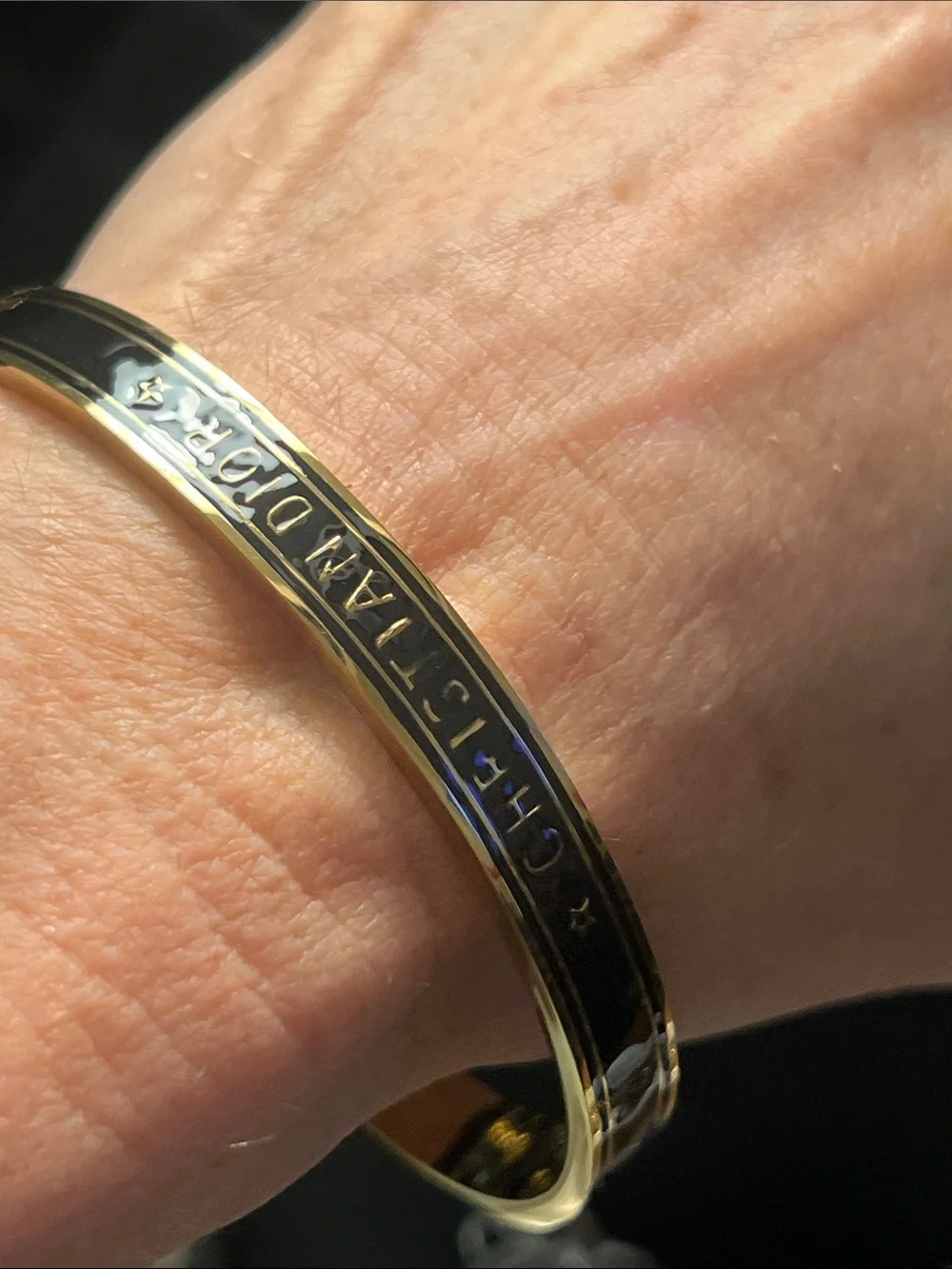 Gold-Tone Black Enamel Logo Bangle Bracelet